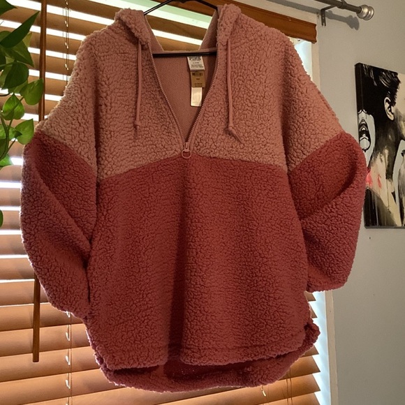 PINK Varsity Half-Zip Sherpa pullover hoodie coat - Picture 4 of 11